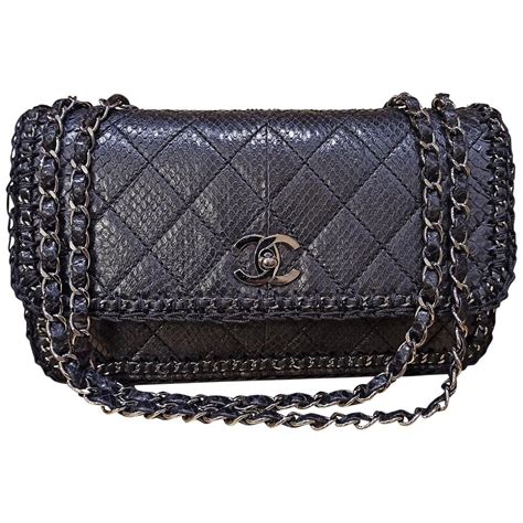 chanel 17s neon black python bag